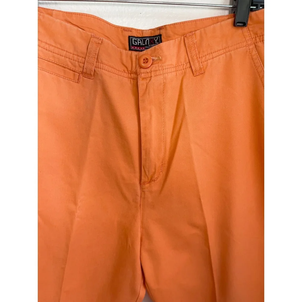 Galaxy by Harvic Mens Orange Flat Front Chino Pants Cotton Straight Leg Size 34